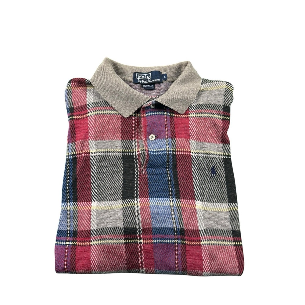 Polo Ralph Lauren Vintage 90s Tartan Check Cotton Polo Shirt Mens L USA Made